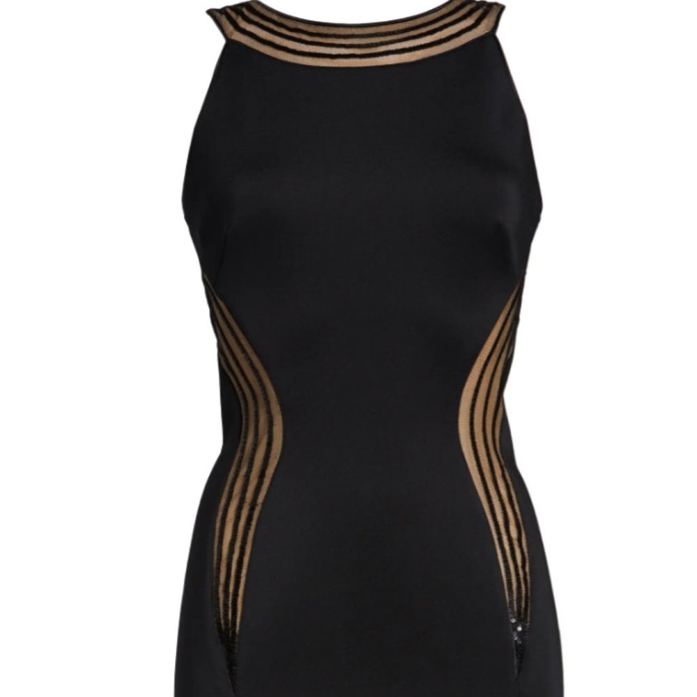 SHO by TADASHI SHOJI Neoprene & Sequin Mesh Mini(L)| LBD OPEN BACK & BODYCON FIT